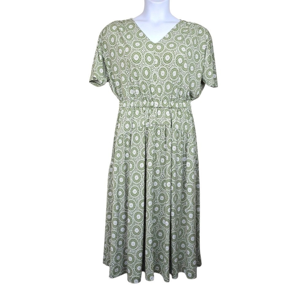 Lane Bryant Womens Olive Green Geo Print Fit & Flare Jersey Dress Size 10/12 NWT